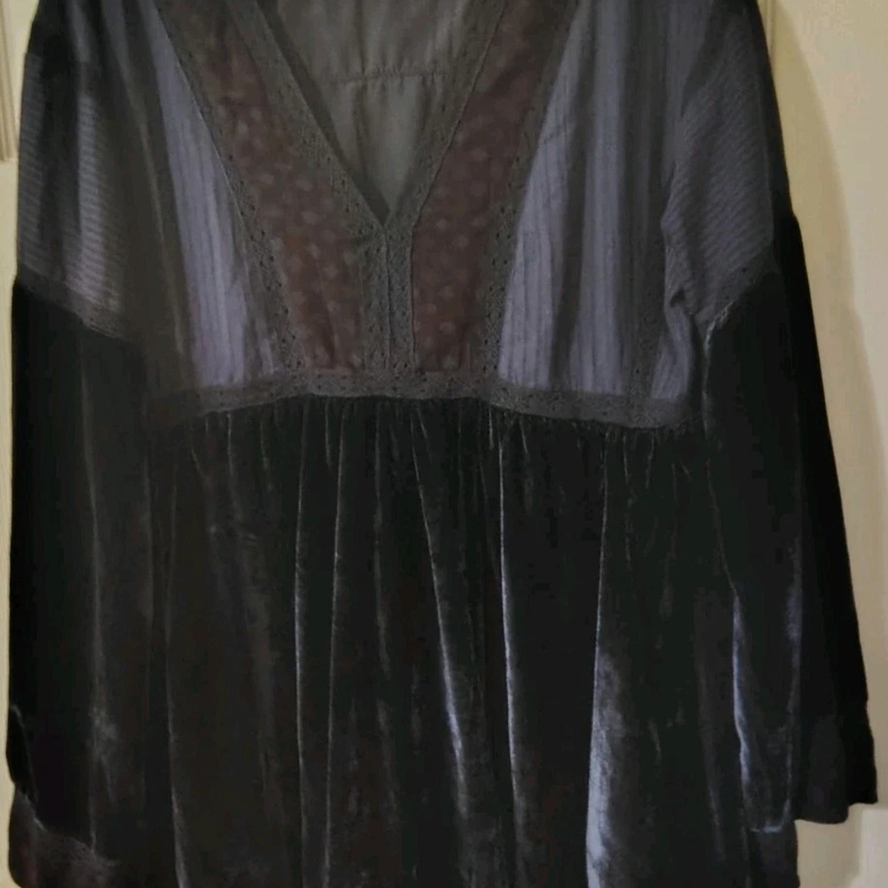 EUCFree People Boho  Tunic Dress Pockets Blue  Velvet Size S EUC
